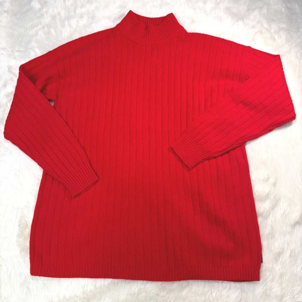 NWT Eddie Bauer Alpine Route Essential Sweater Women Medium Red Neck Ribbed Knit